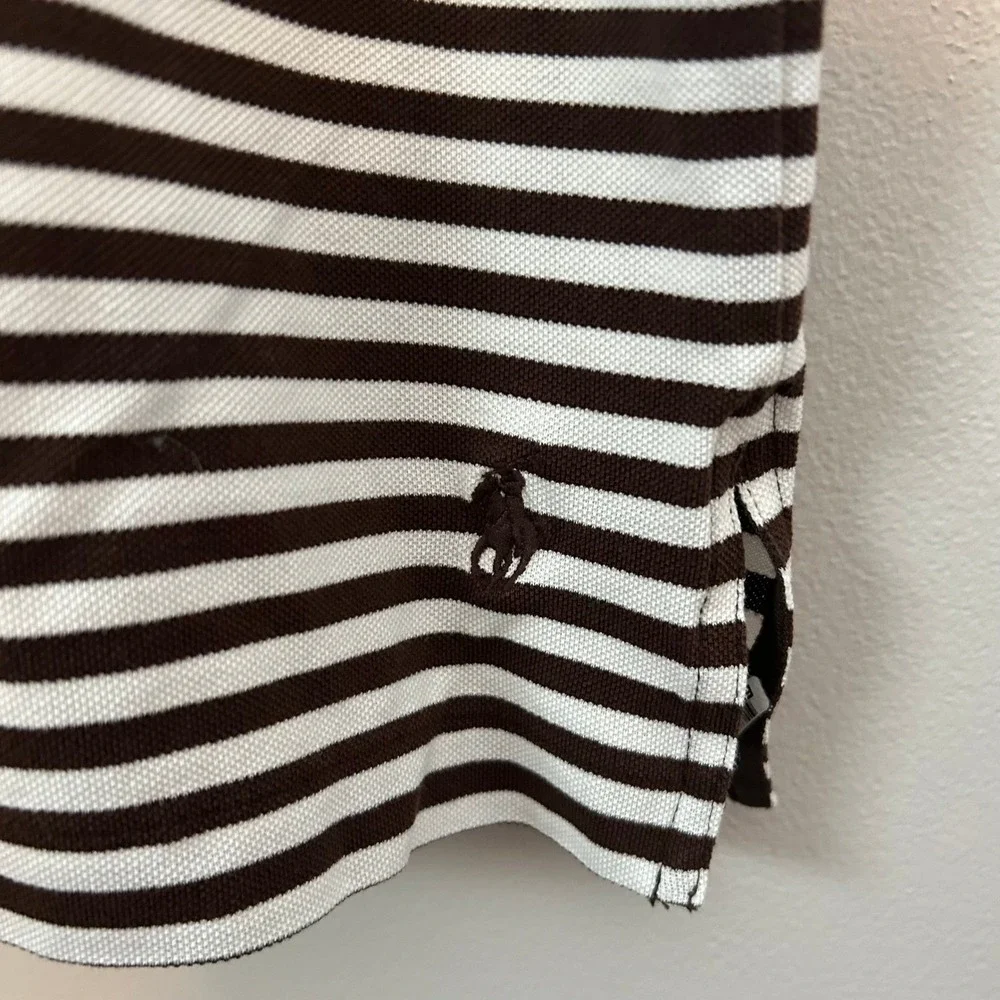 Ralph Lauren Polo Shirt Mens XL Brown White‎ Striped Pima Cotton Short Sleeve